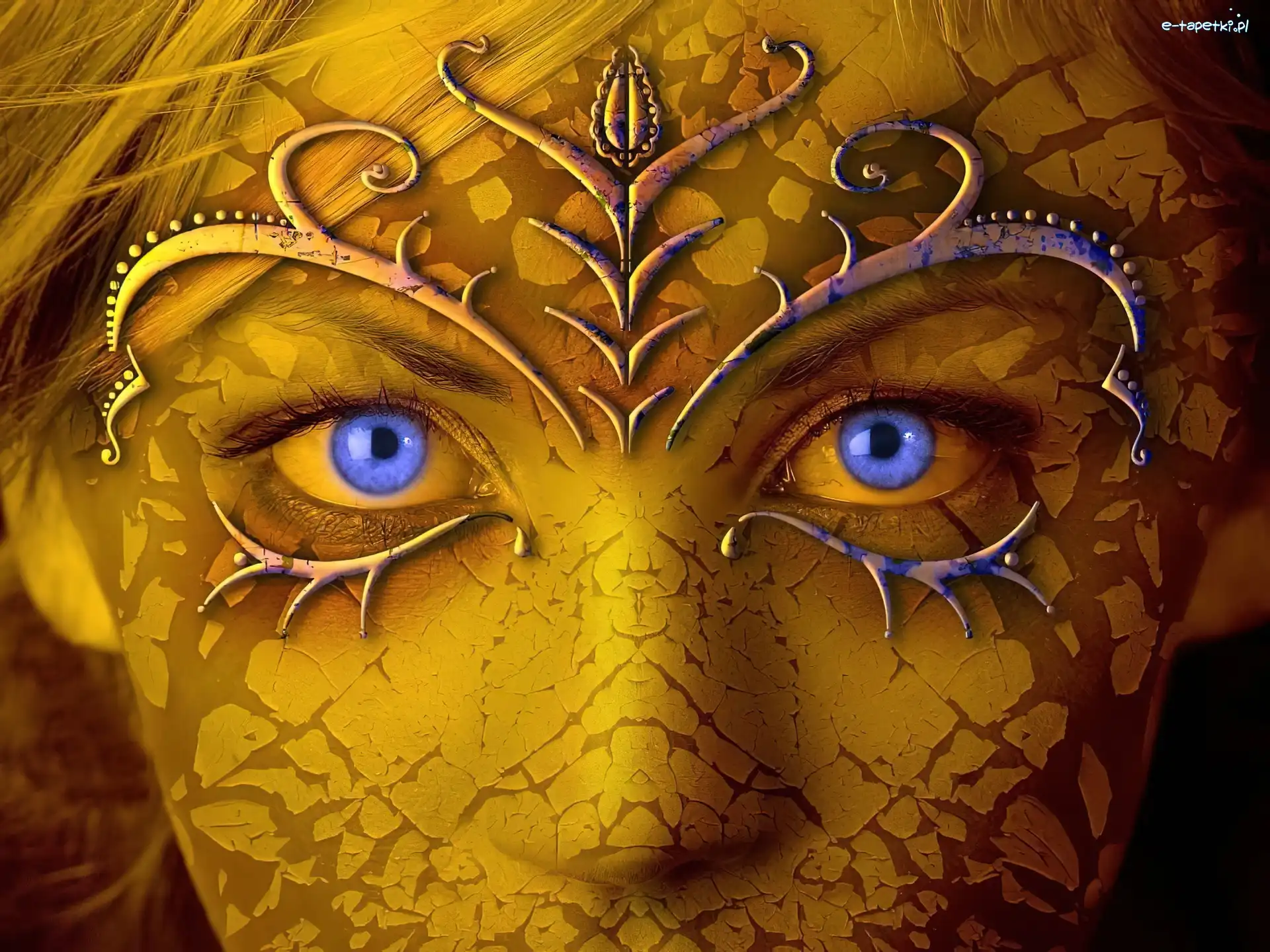 Fantasy, Żółto, Kobieta, Oczy, Niebieskie