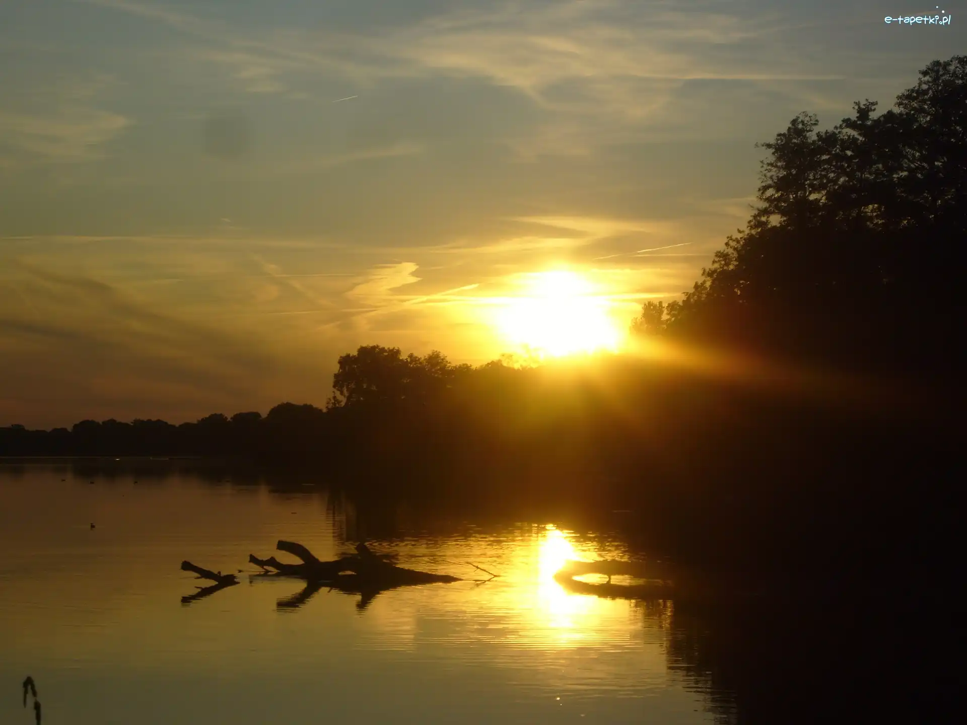 Słońca, Kłoda, Jezioro, Zachód