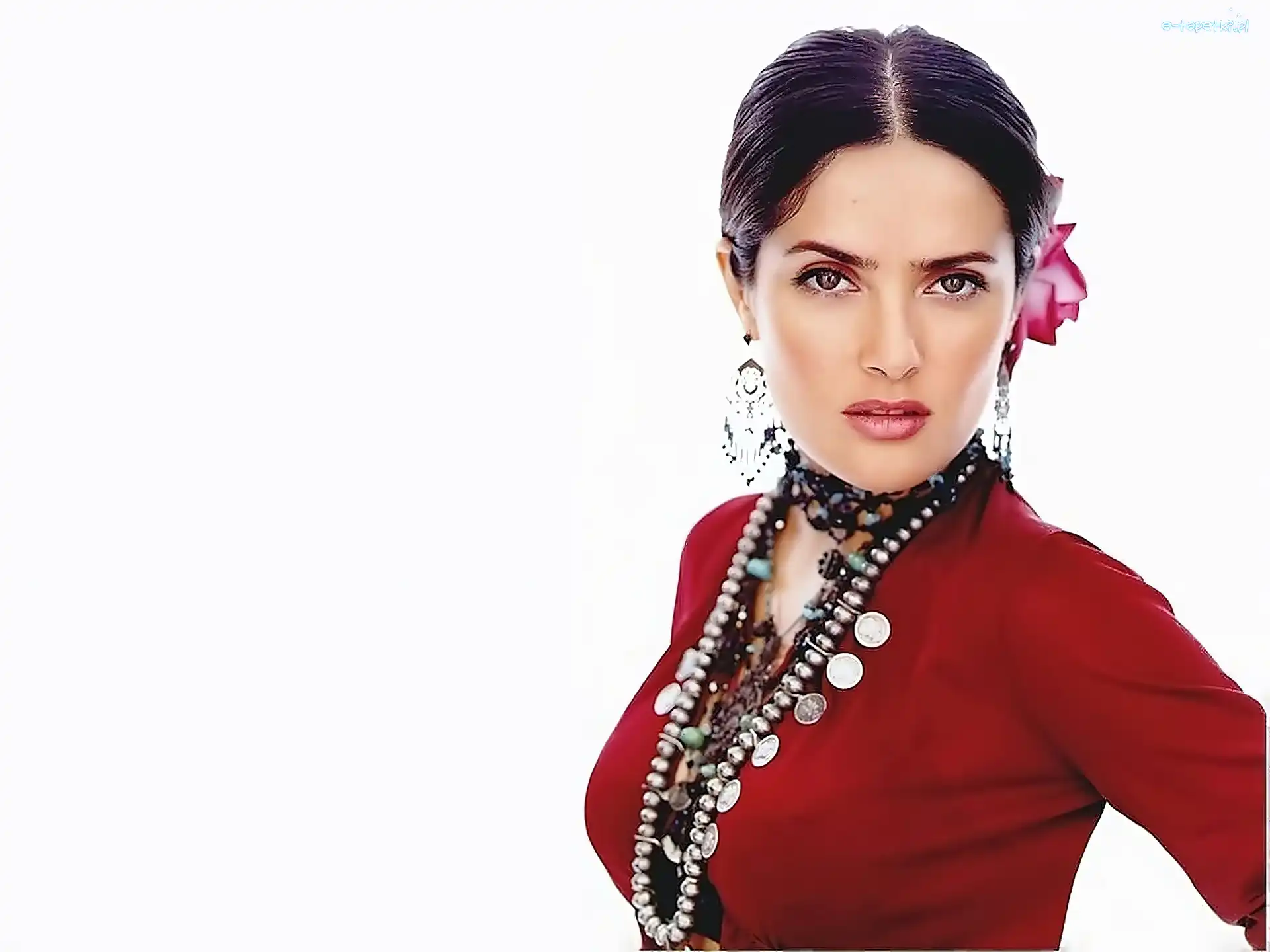 Czerwona, Naszyjniki, Bluzka, Salma Hayek
