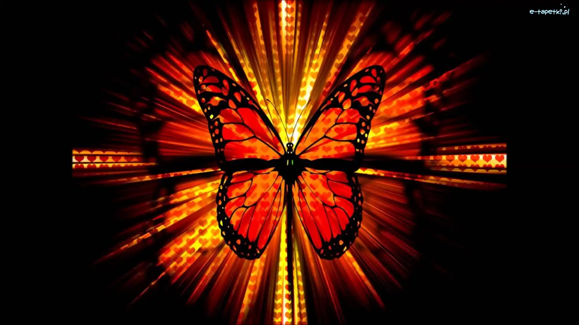 Czerwony, Grafika, Motyl, Pomarańczowo