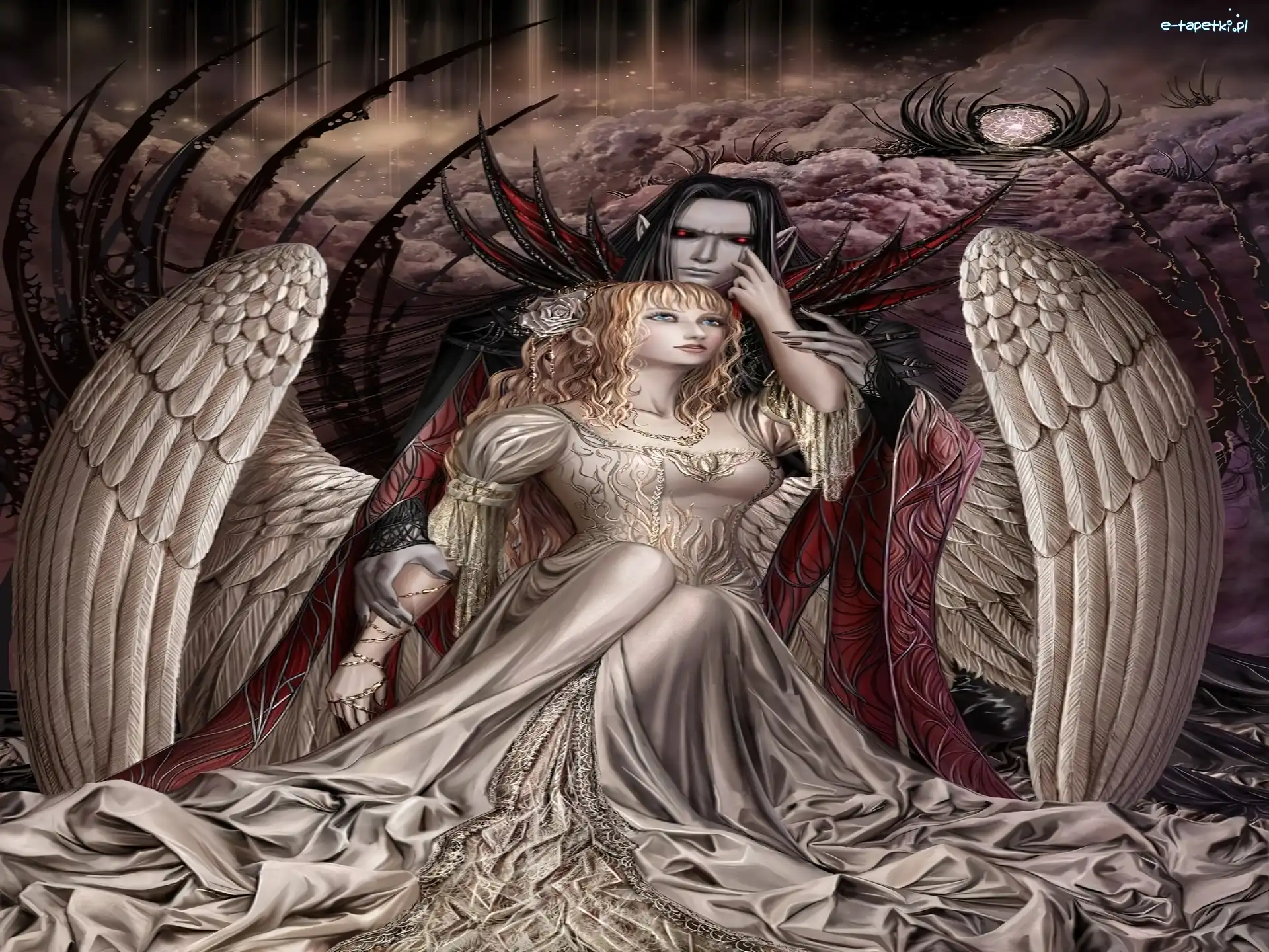 Anioł, Chmury, Demon, Kobieta