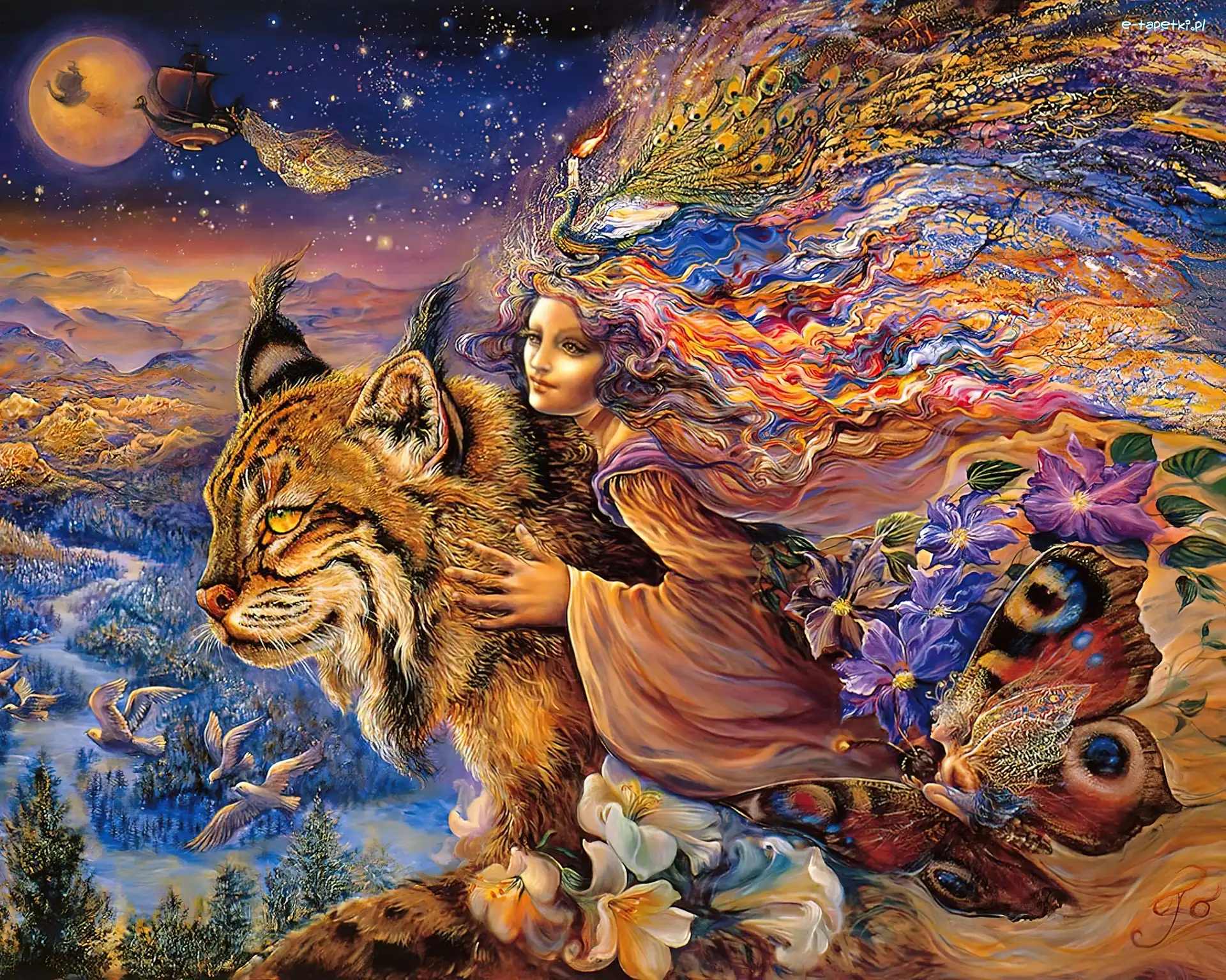 Twarz, Ryś, Kobiety, Josephine Wall, Ptaki