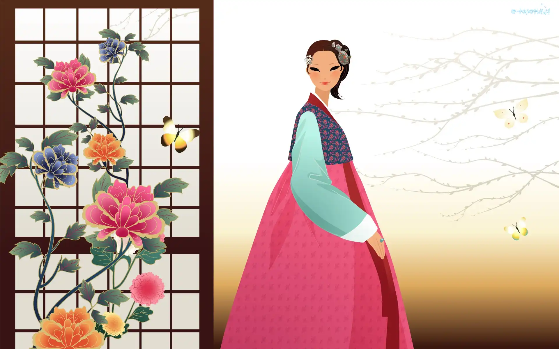 Kwiaty, Japonka, Kobieta
