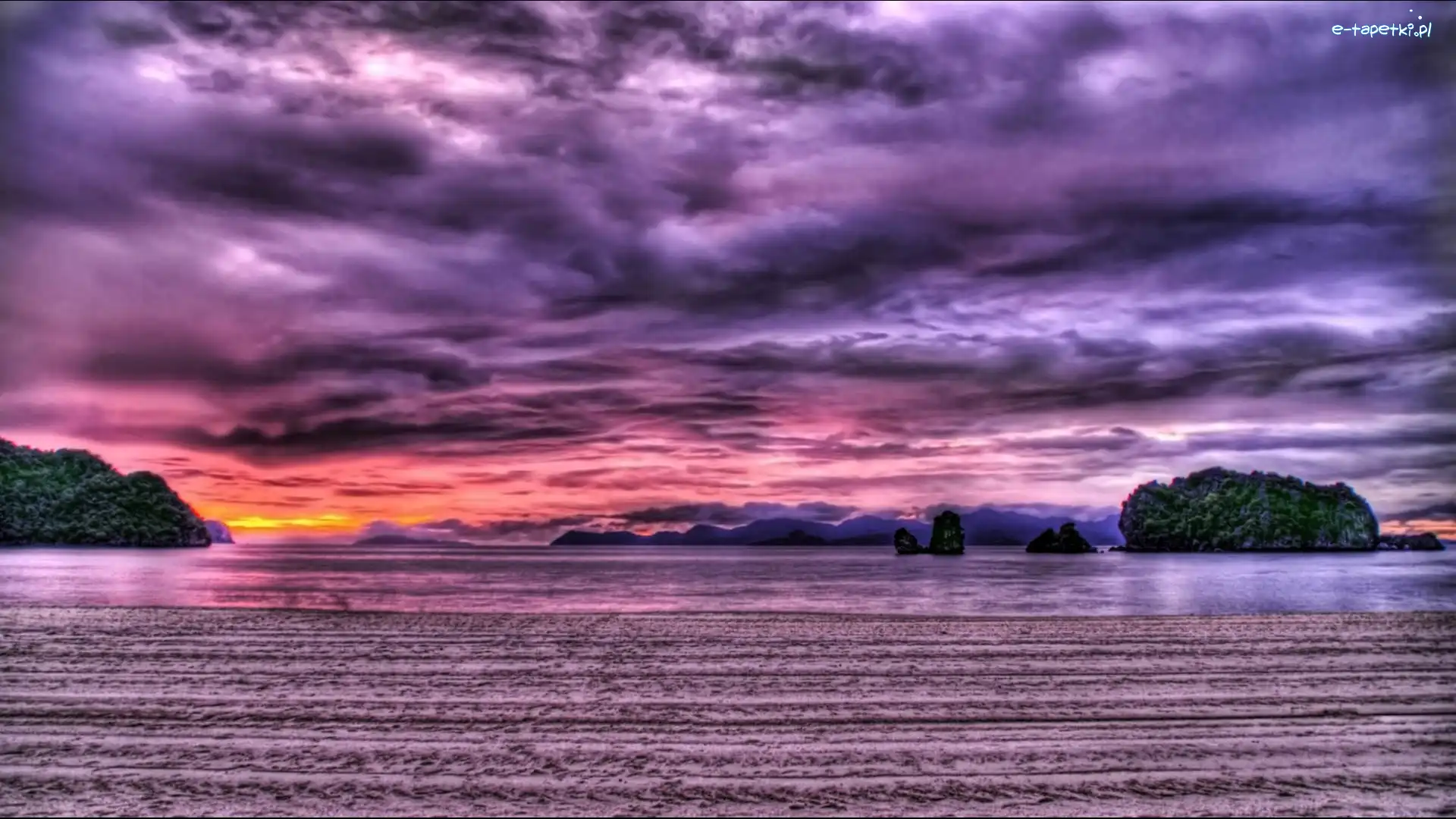 Słońca, HDR, Jezioro, Zachód