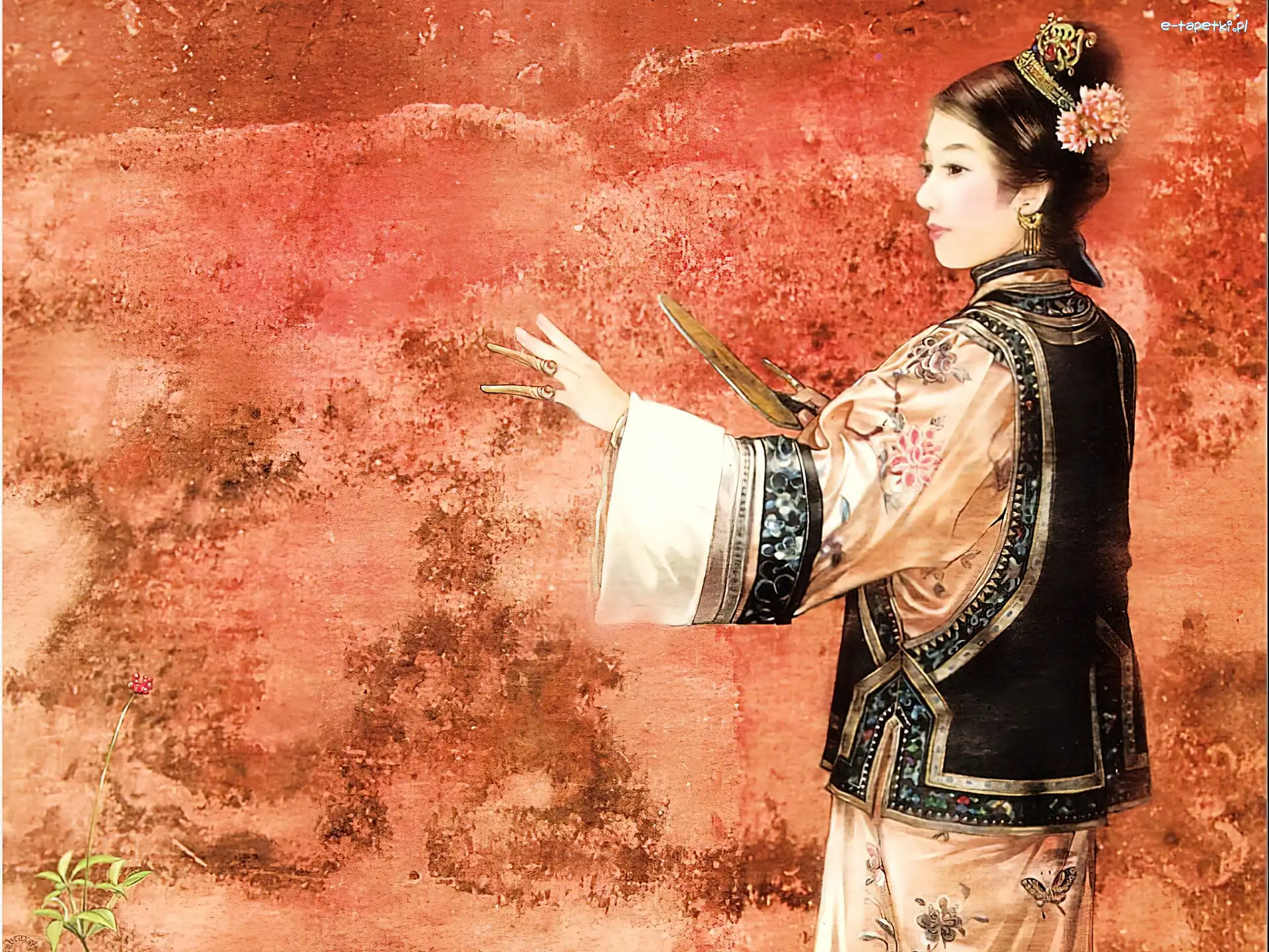 Kamizelka, Grafika, Kimono, Kobieta