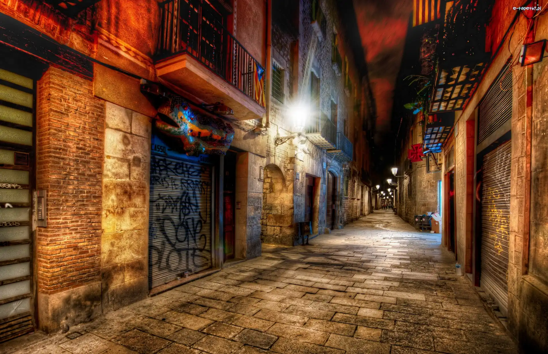 Noc, Hiszpania, Barcelona, Uliczka