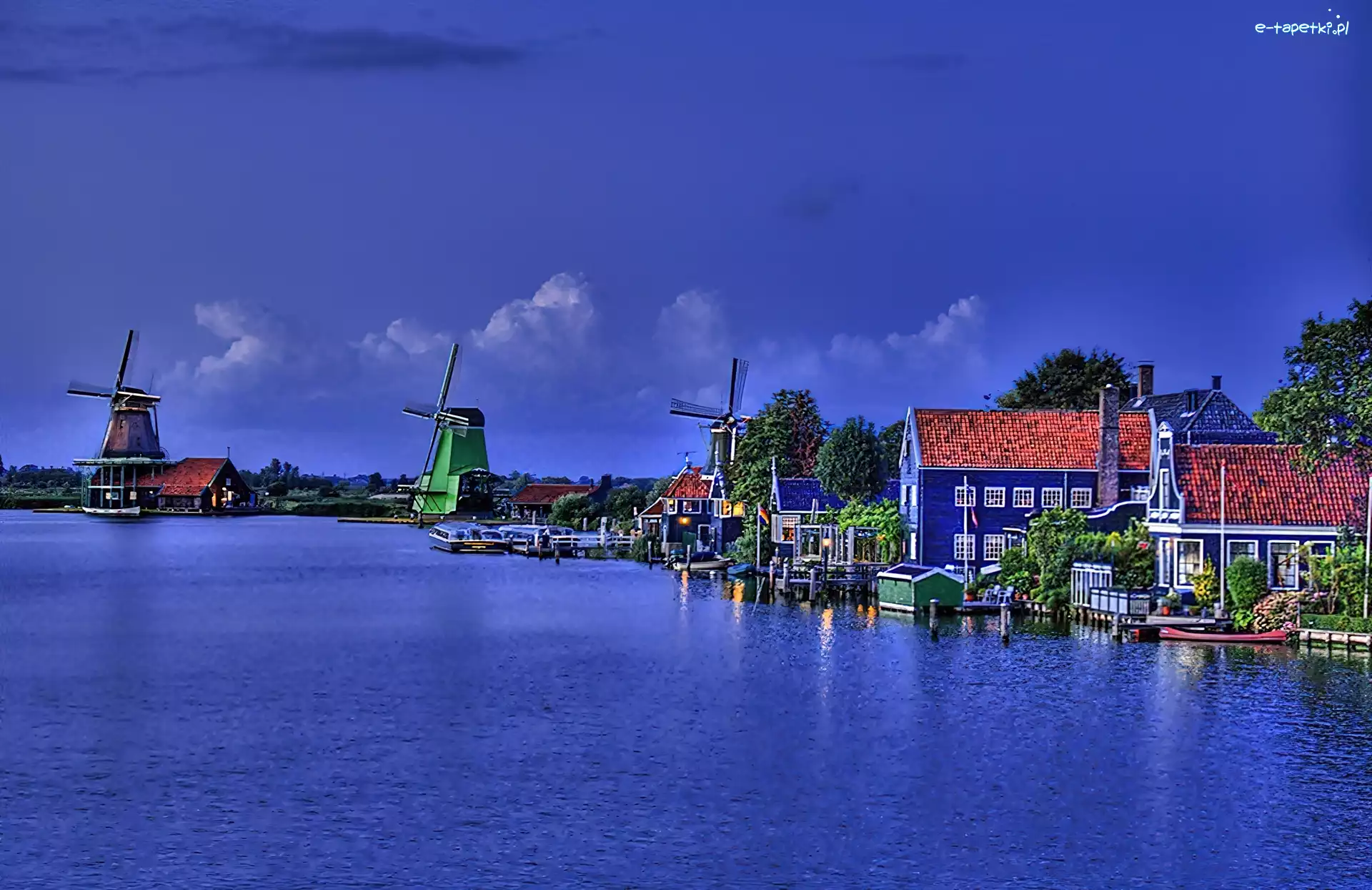 Rzeka, Haarlem, Wiatraki, Holandia, Amsterdam
