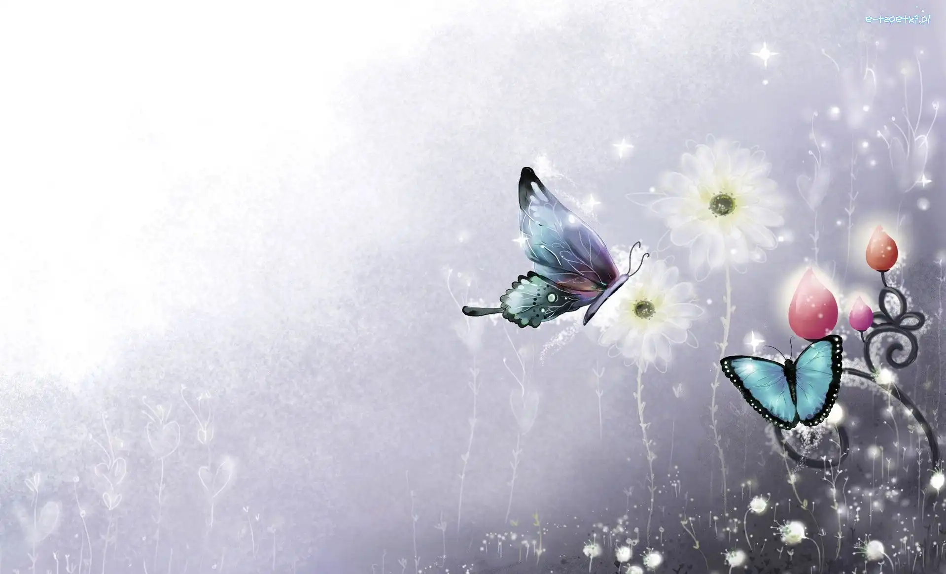 Grafika 2D, Kwiaty, Motyle
