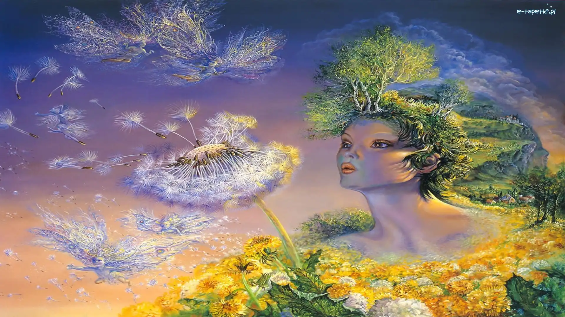 Dmuchawiec, Josephine Wall, Kwiaty, Kobieta