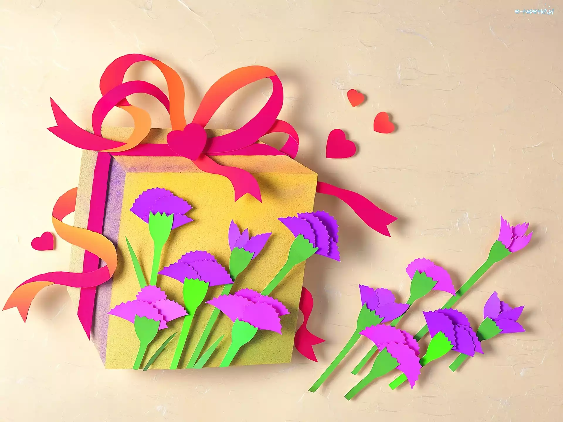 Goździki, Papier Art, Prezent, Kwiaty