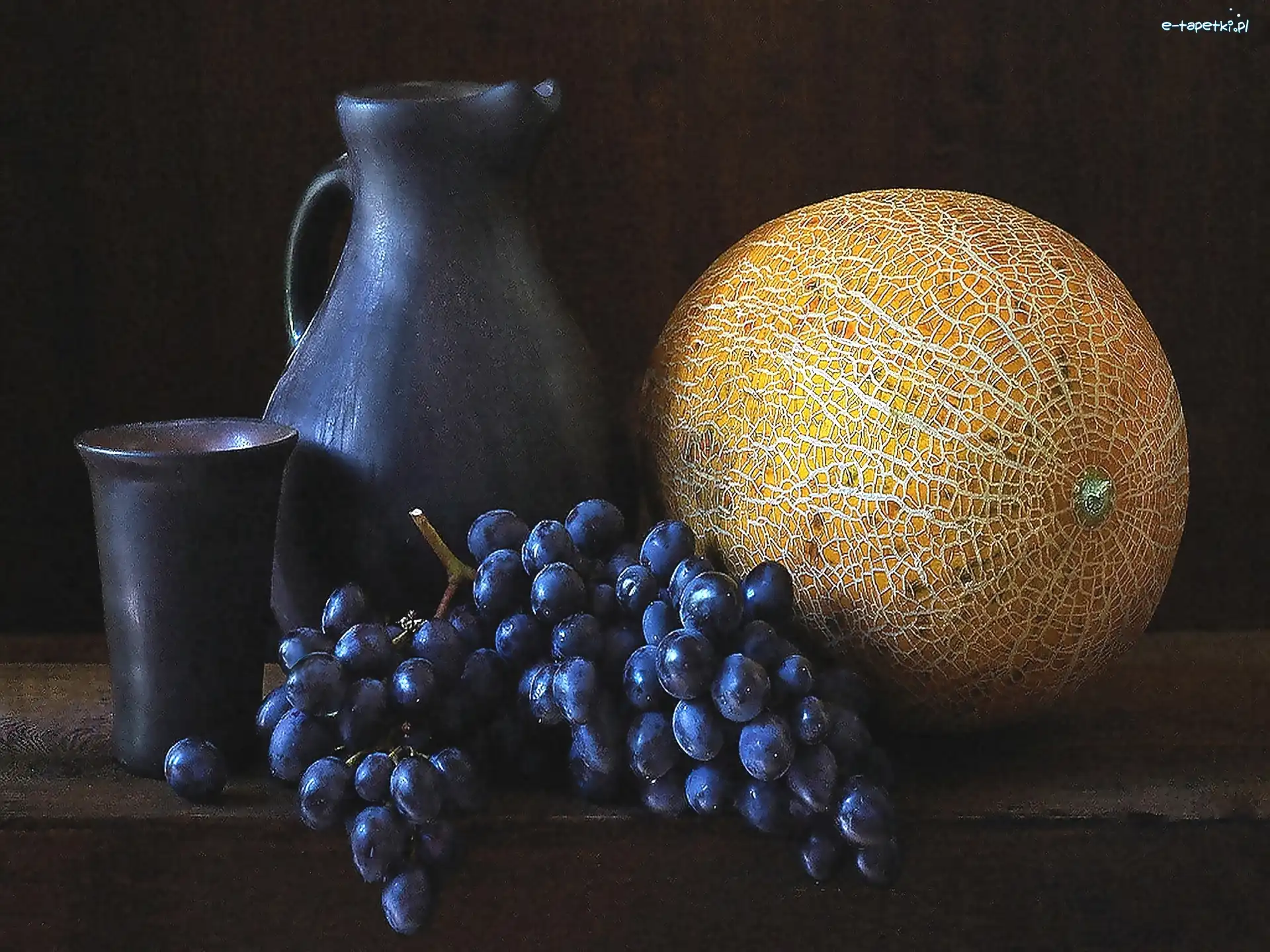 Ciemne, Melon, Winogrona, Naczynia, Gliniane