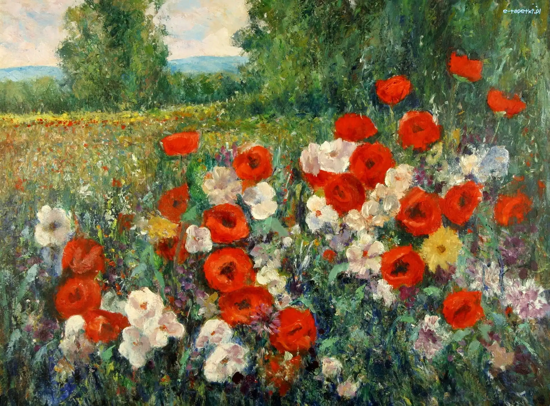 Autor, Reprodukcja, Obrazu, Louis Joseph Cresenti, Maki, Łąka