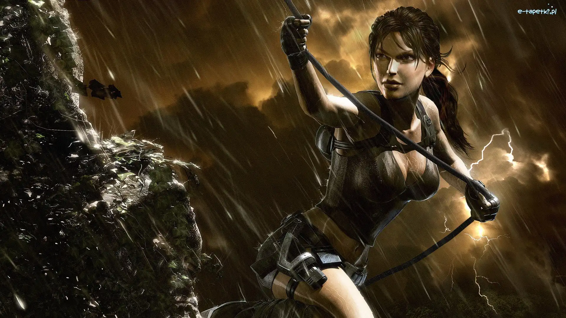 Tomb Raider, Skały, Deszcz, Lara Croft