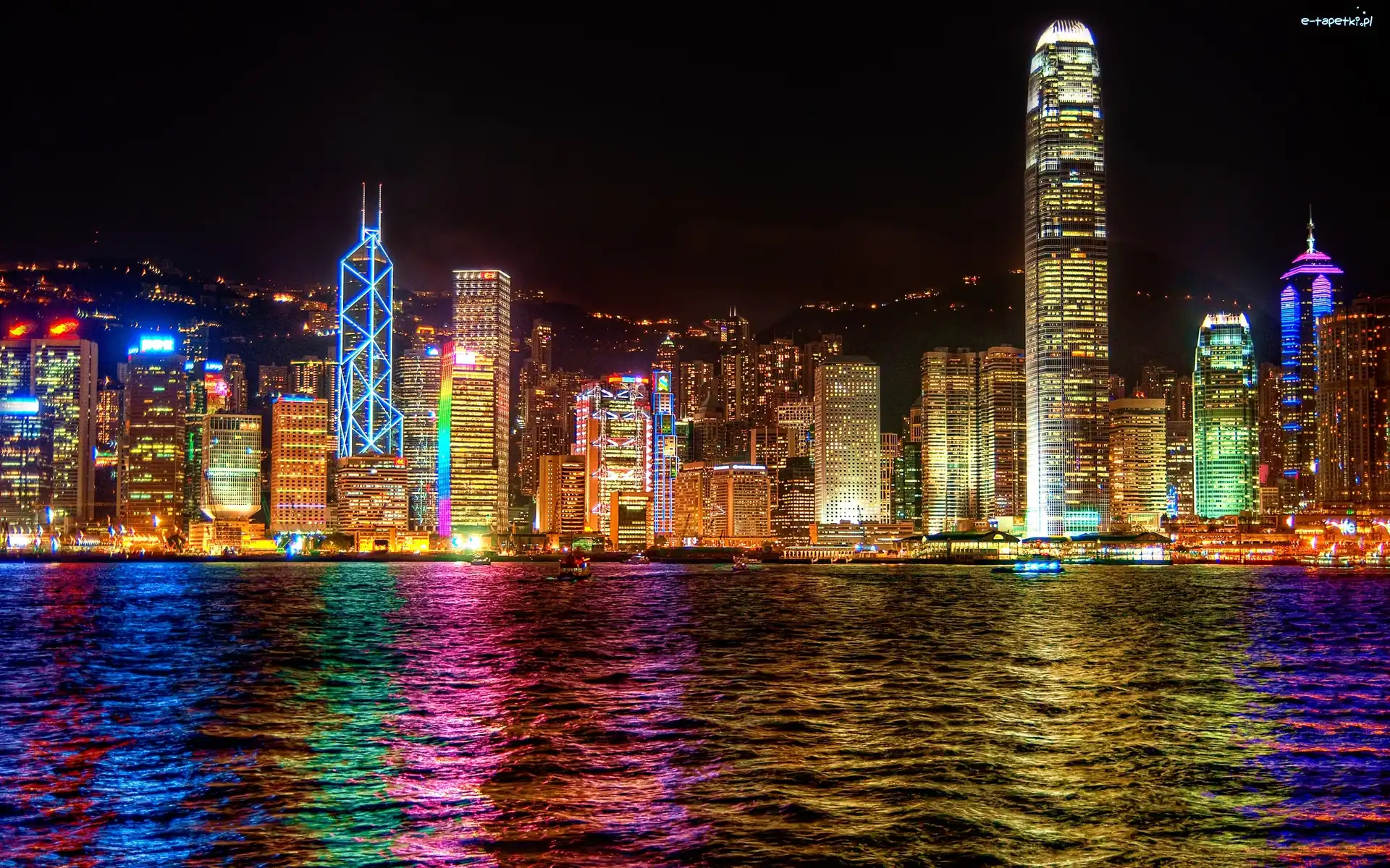 Miasto, Oświetlone, Hong Kong