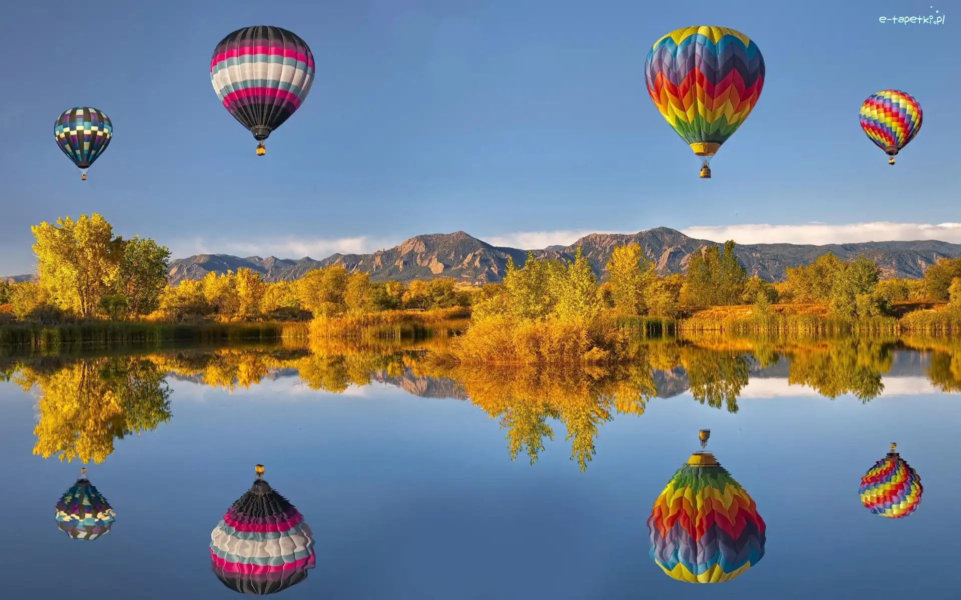 Góry, Balony, Jezioro, Jesień