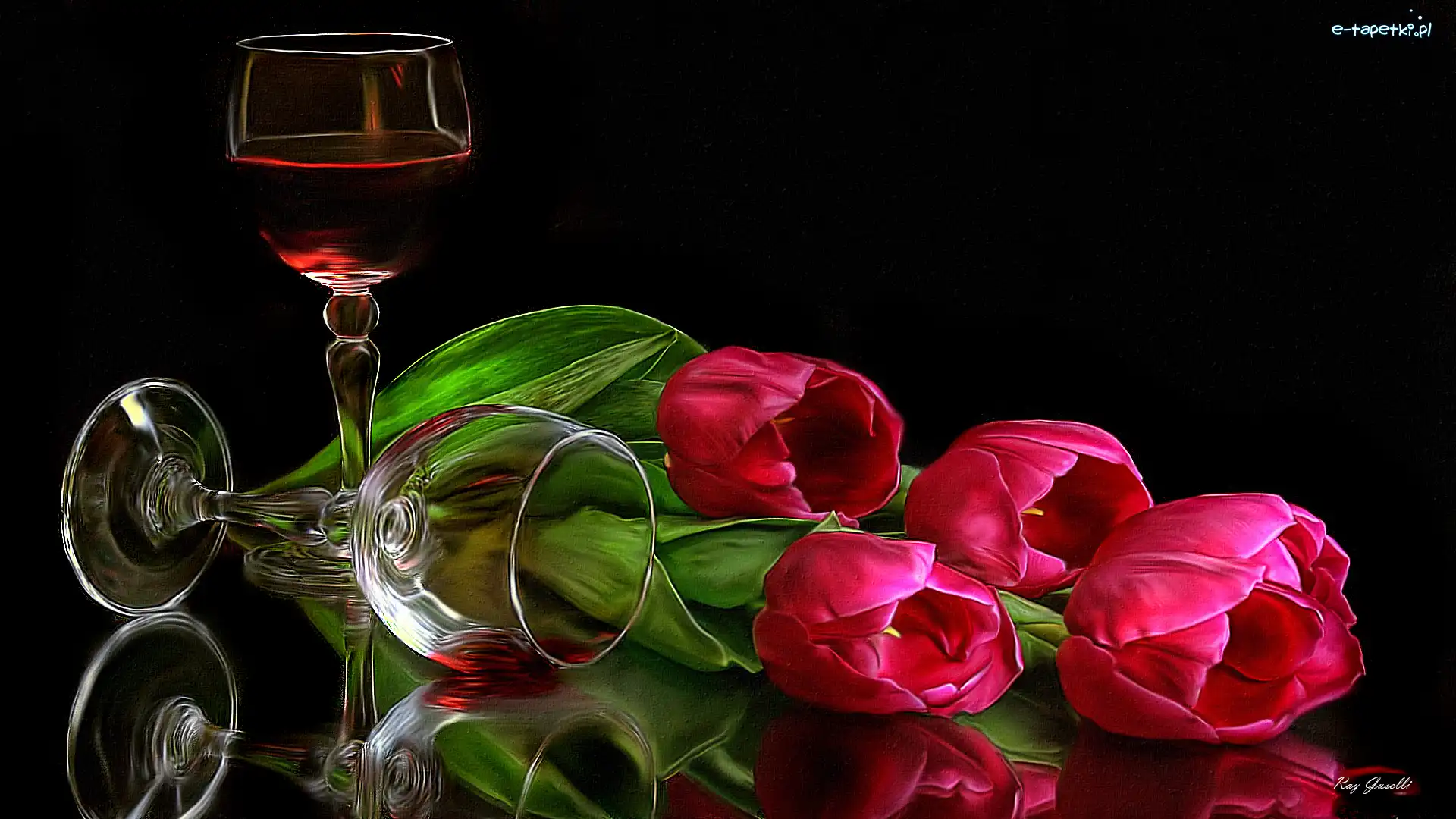 Kieliszki, Wino, Tulipany