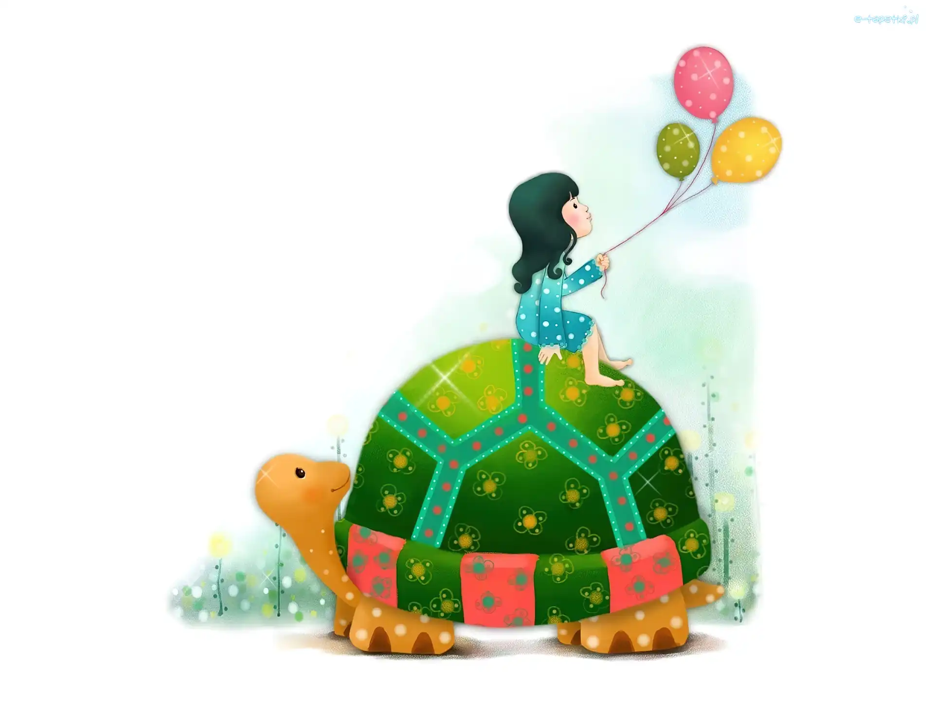 Kolorowy, Balony, Żółw, Dziecko