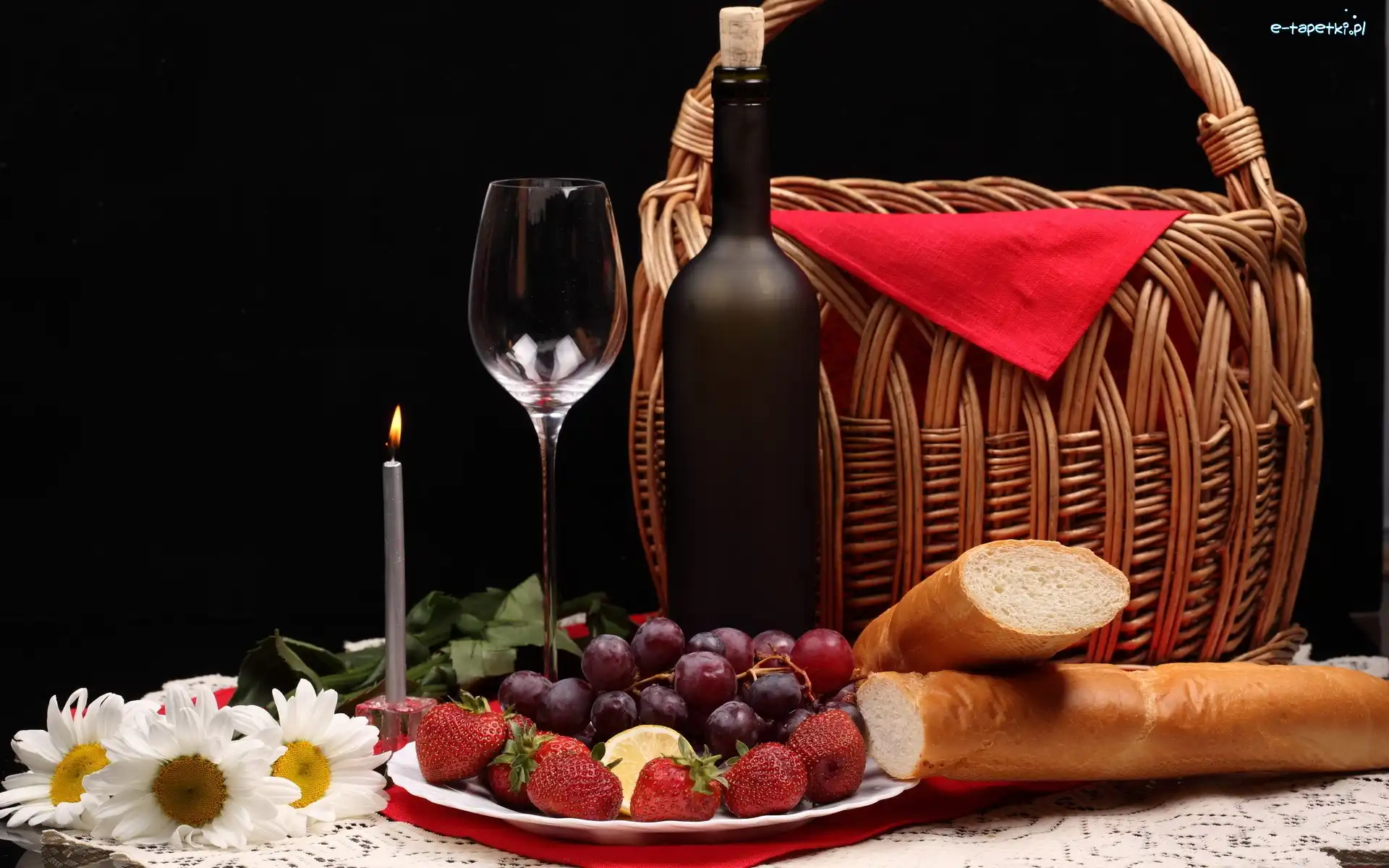 Wino, Kieliszki, Owoce, Koszyk