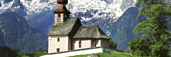 Drewniany, Cerkiew, Drzewo, Płot, Góry, Austria