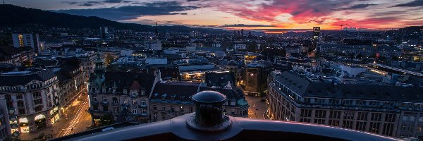 Zachód, Panorama, Miasta, Słońca, Zurich, Szwajcaria