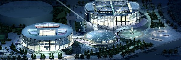 Architektura, Okrągłe, Projekt, Budynki, Oświetlone