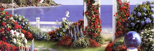 Kwiaty, Ogród, Morze