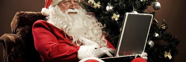 Laptop, Mikołaj, Choinka