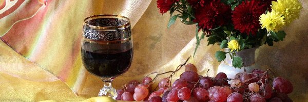 Bukiet, Winogrona, Chryzantem, Wino, Jabłka