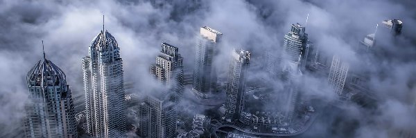 Mgła, Drapacze, Chmur, Dubaj, Port