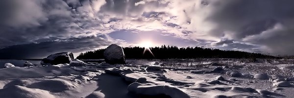 Widok, Chmury, Zima