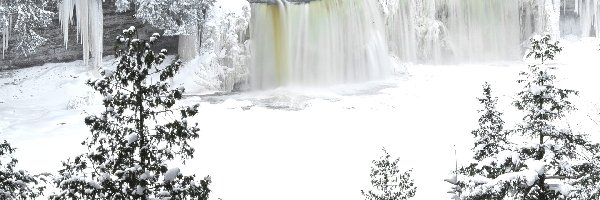 Śnieg, Wodospad, Zamarznięty