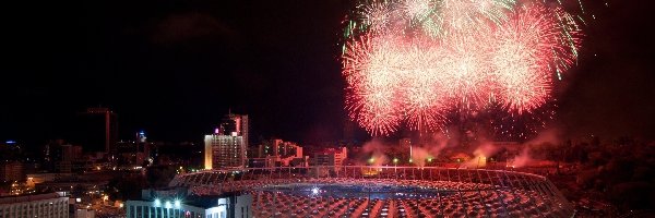 Noc, Stadion, Narodowy, Fajerwerki, Kijów, Ukraina