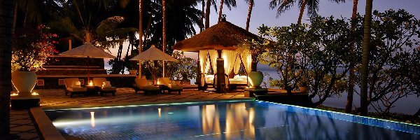 Hotel, Palmy, Basen, Bali, Noc
