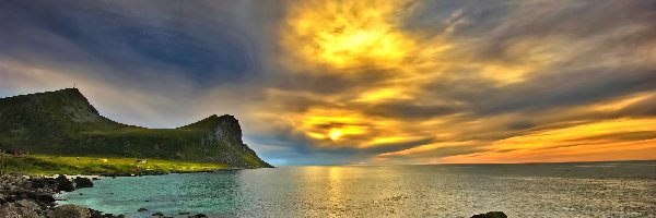 Zachód Słońca, Wybrzeże, Norwegia, Morze