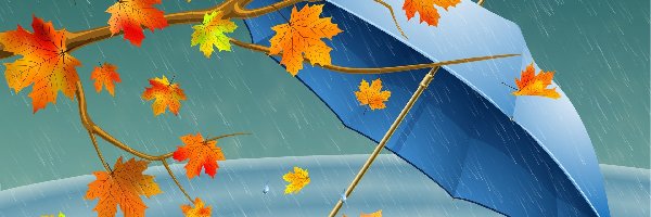 Liście, Deszcz, Parasol, Jesienne
