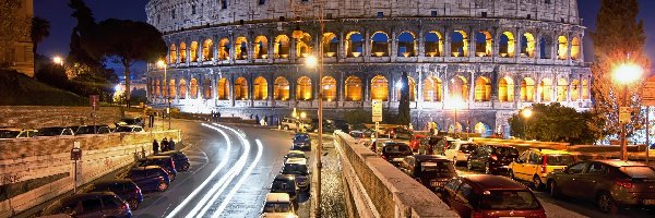 Koloseum, Włochy, Rzym, Oświetlone