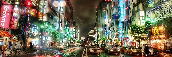 Tokio, Ulica, Nocą, Reklamy, Światła