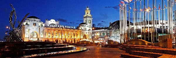 Noc, Plac, Europa, Moskwa, Rosja, Flagi, Pomnik