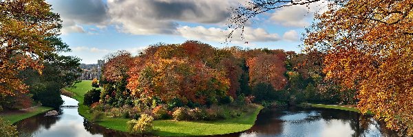 Światło, Zamek, Chmury, Cień, Park, Jezioro