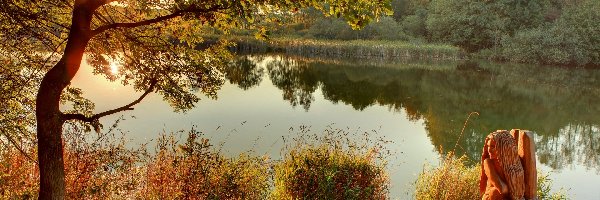 Syrena, Słońca, Drzewa, Rzezba, Promienie, Rzeka