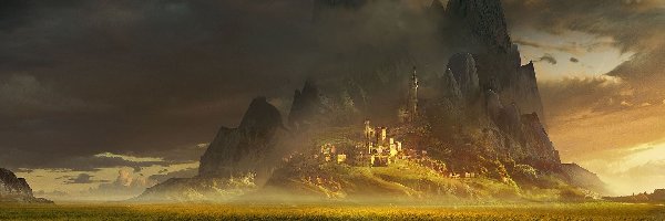 Chmury, Fantasy, Zamek, Góry