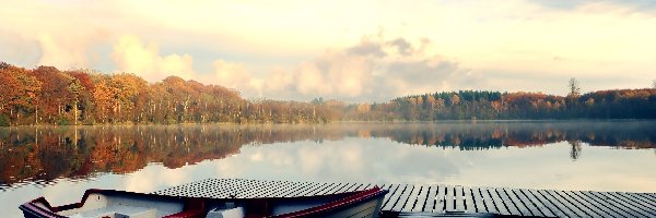 Pomost, Las, Jezioro, Łódka