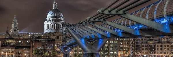 Most Millenium, Miasto nocą, Rzeka, Anglia, Londyn