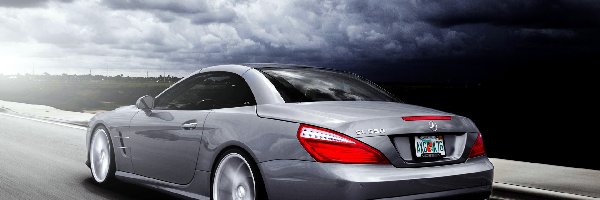 Mercedes, Droga, SL550, Chmury, Ciemne