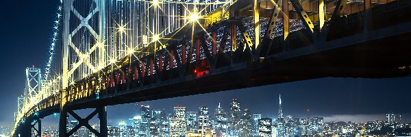 San Francisco, Oświetlony, Noc, Rzeka, Most