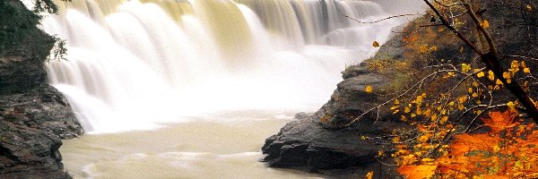 Liście, Wodospad, Jesień