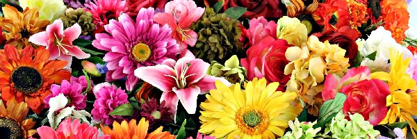 Hiacynty, Gerbery, Róże, Lilie, Kwiatów, Bukiet