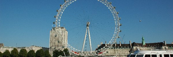 Rzeka, Statek, Tamiza, Londyn, London Eye