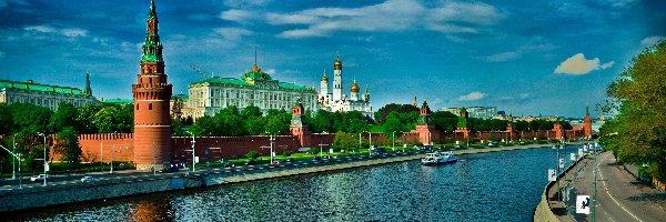 Moskwa, Czerwony, Kreml, Rzeka, Mur