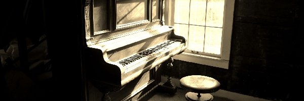 Słońce, Stare, Zakurzone, Pianino, Instrument, Okno, Stołek